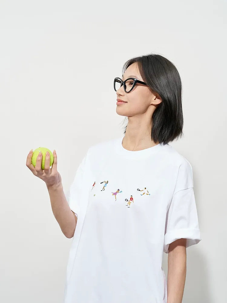 Hand Drawn Tennis Embroidery Tee
