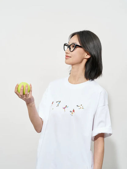 Hand Drawn Tennis Embroidery Tee