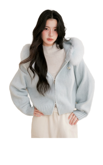 Fur Collar Knit Hoodie