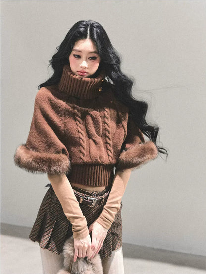 モヘアケーブル編みタートルネックセーター