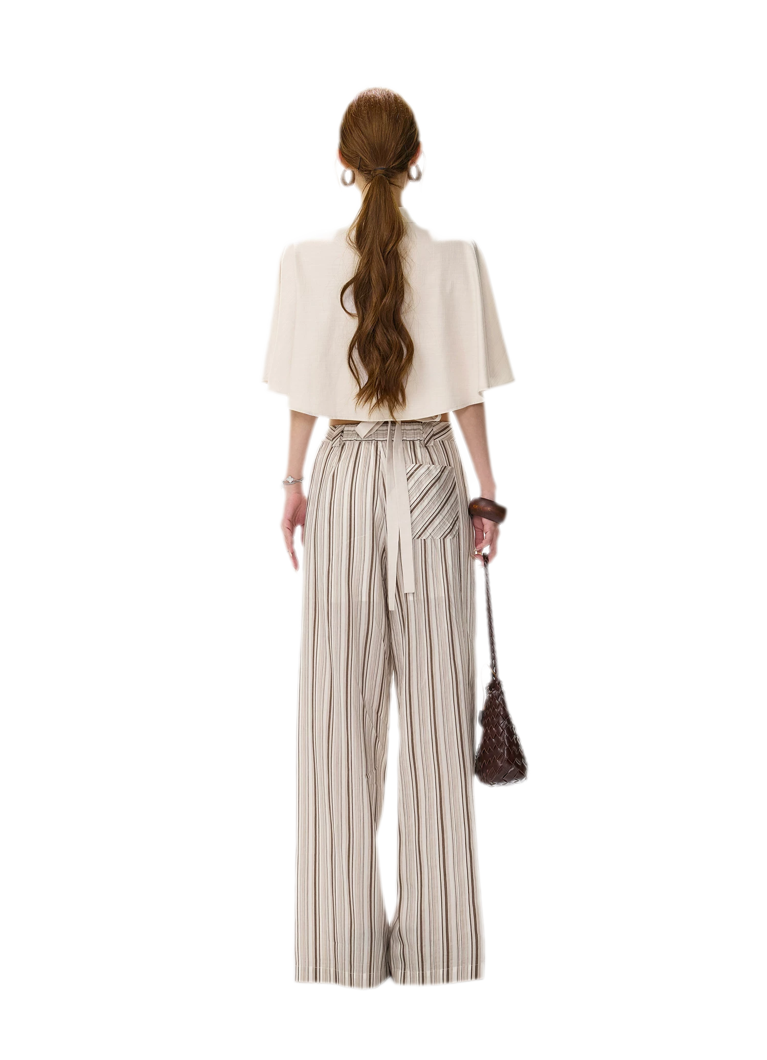 Tencel Stripe Wide-Leg Pants