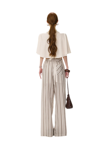 Tencel Stripe Wide-Leg Pants