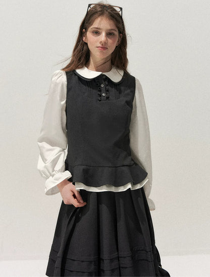 Textured Pleated Vest Skirt Set