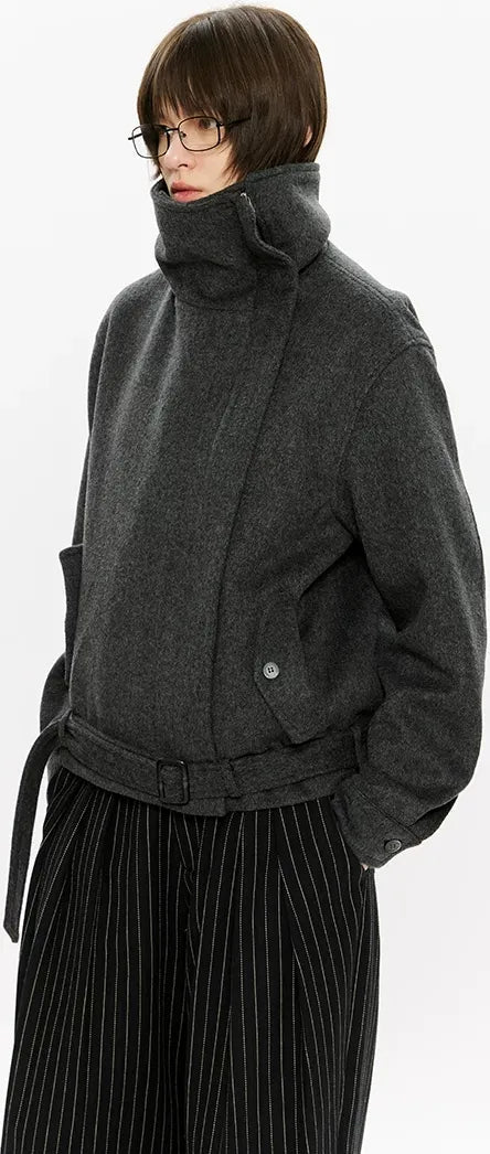 Merino Wool Cropped Belted Jacket