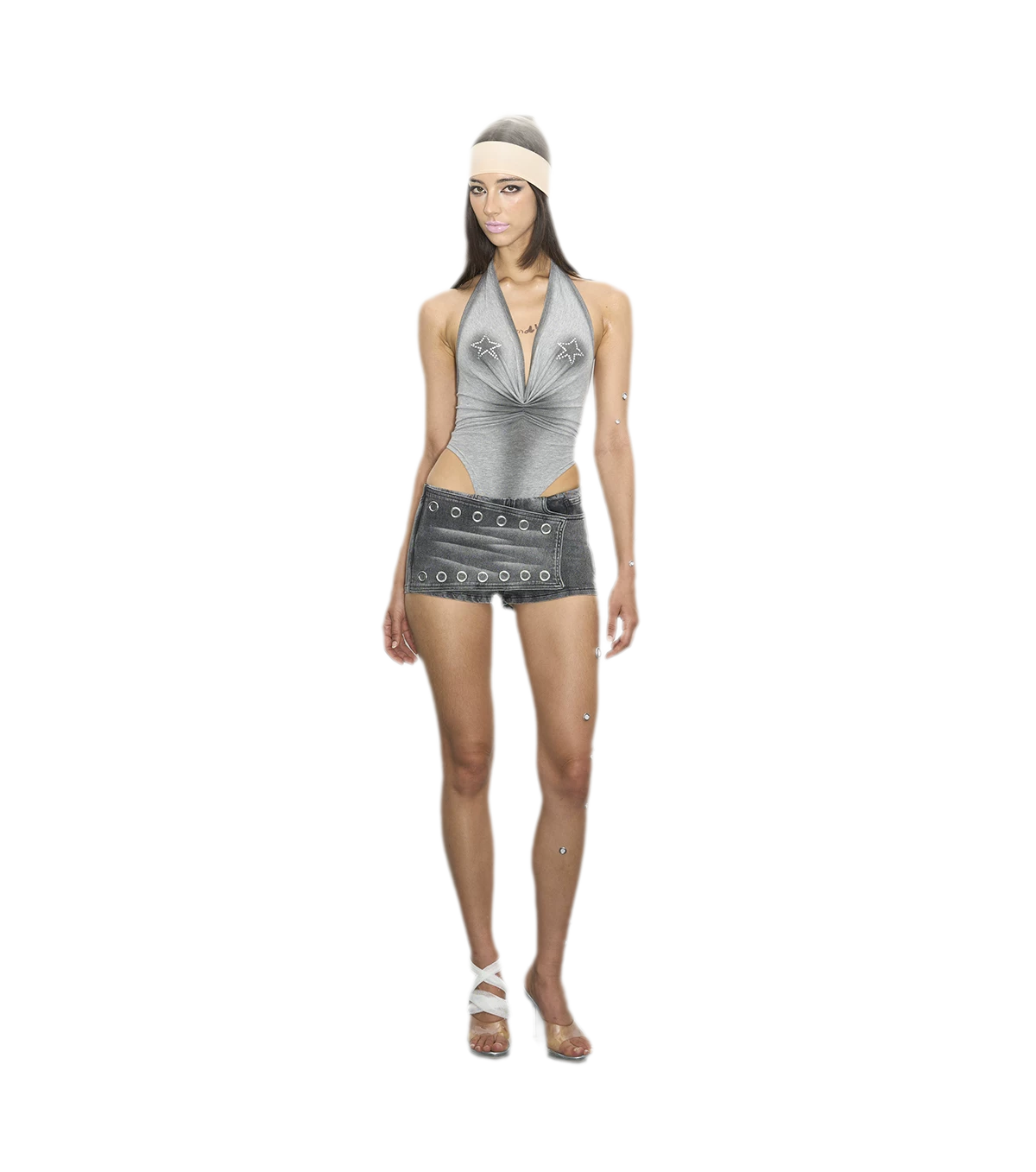 Washed Denim Curved Shorts