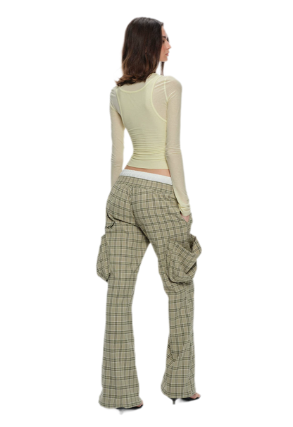 Plaid Drawstring Cargo Pants