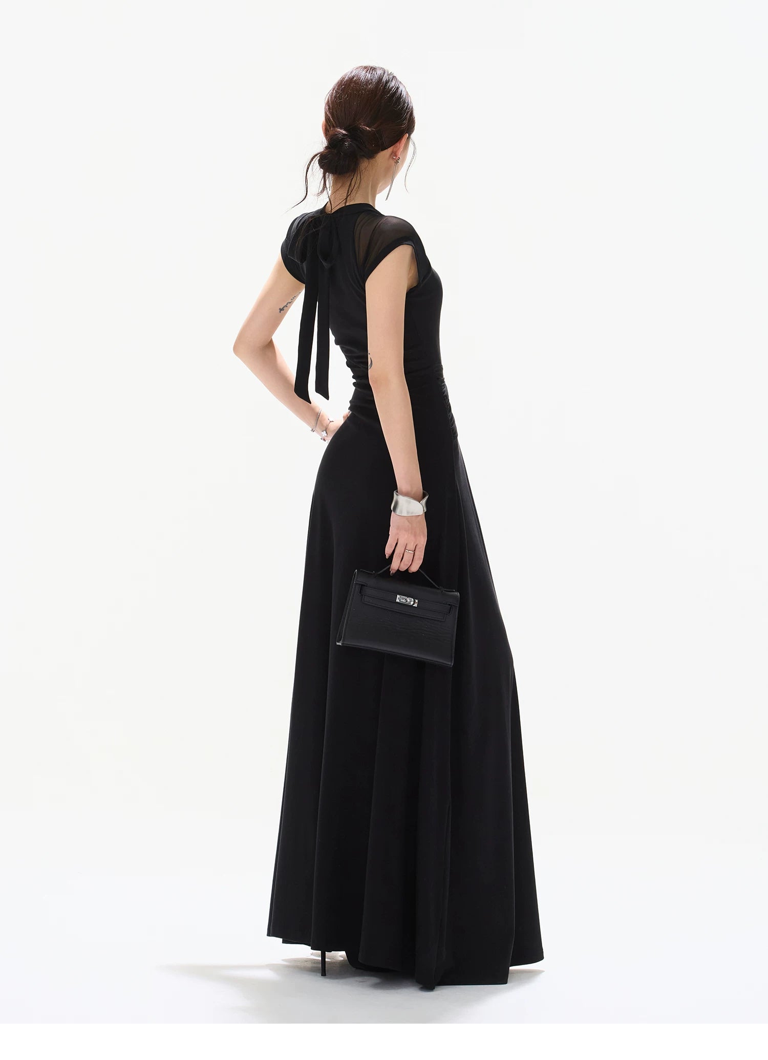 Black Swan Prologue Knot Mesh Sleeve Waist Dress