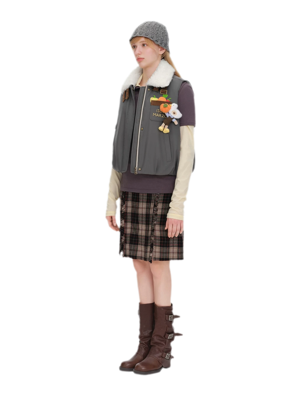 Textured Faux-Fur Collar Vest