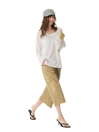 V-Neck Ruched Long Tee