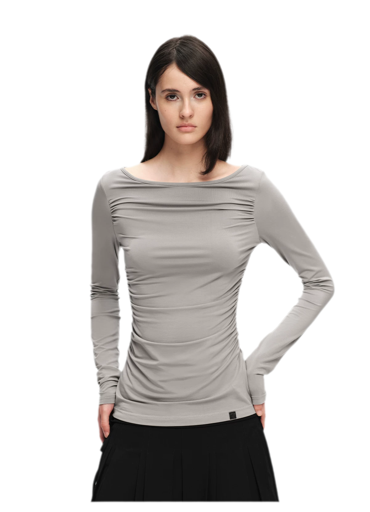 Modal Ruched Fitted Long-Sleeve T-Shirt