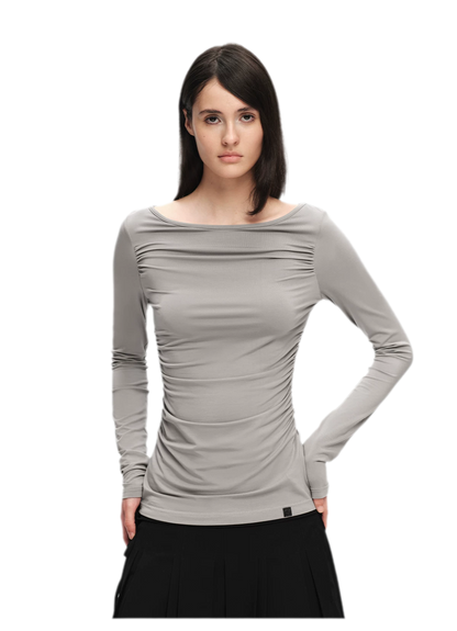 Modal Ruched Fitted Long-Sleeve T-Shirt