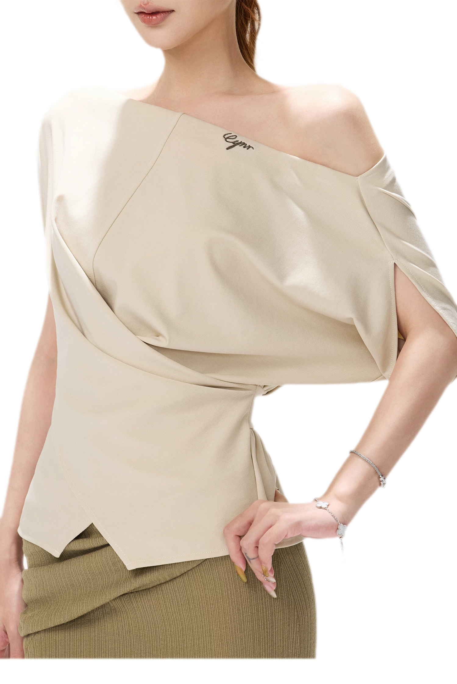 Lyocell Asymmetric Wrap Knit Top