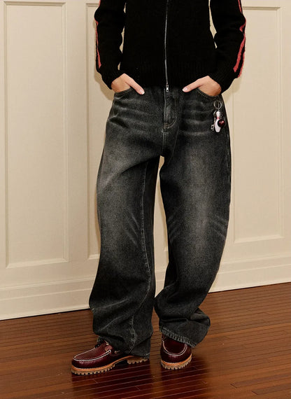 Fleece-Lined Baggy Stacked Jeans
