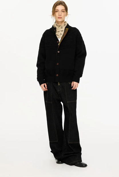 Jacquard Knit Zip Cardigan