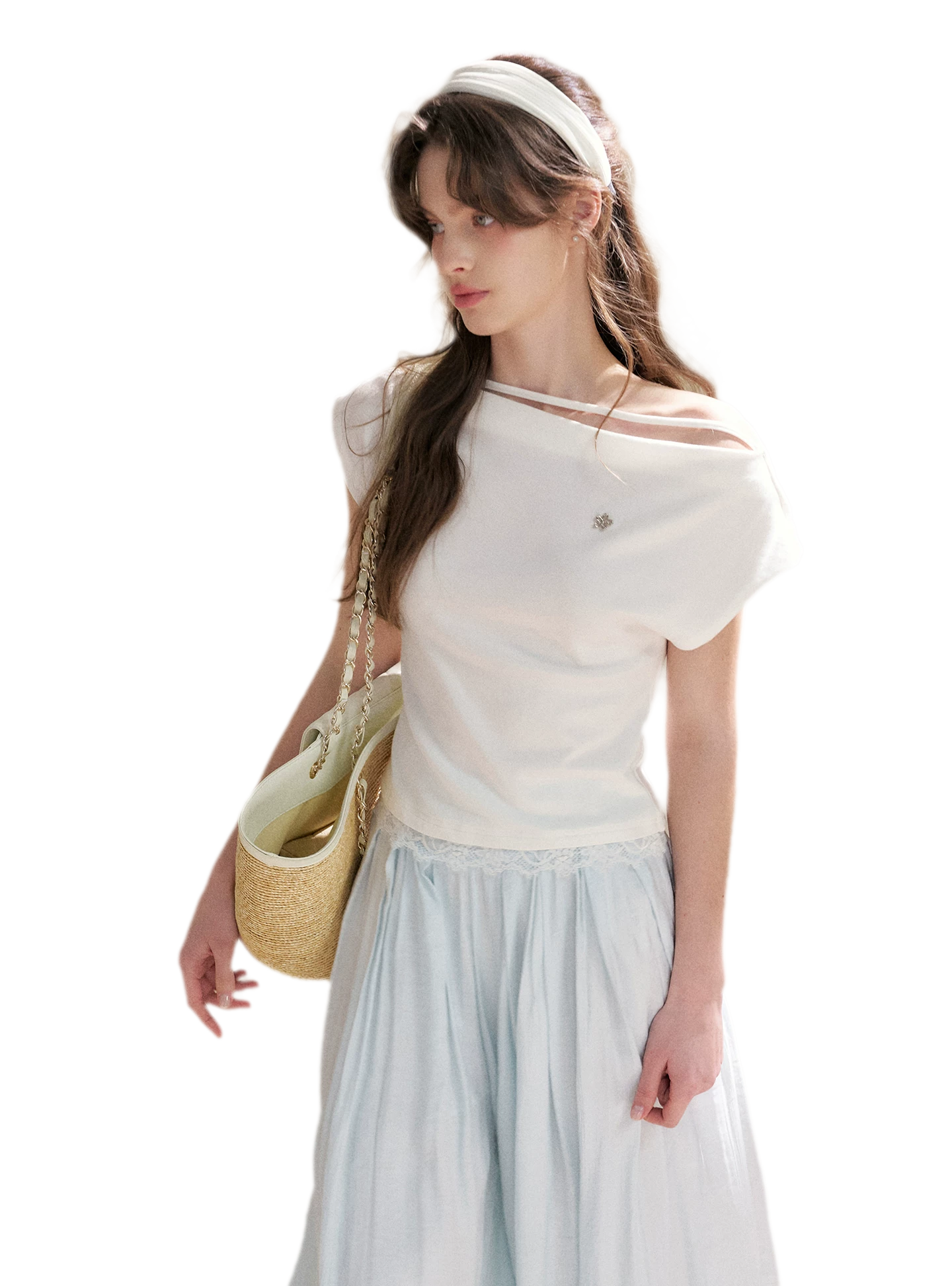 Lace Trim Asymmetric Short Sleeve T-Shirt