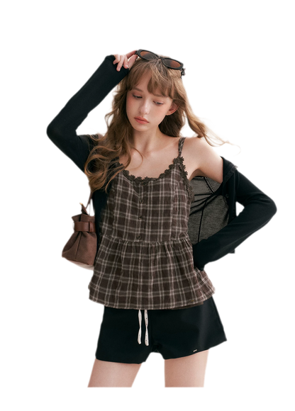 Textured Plaid Lace Top