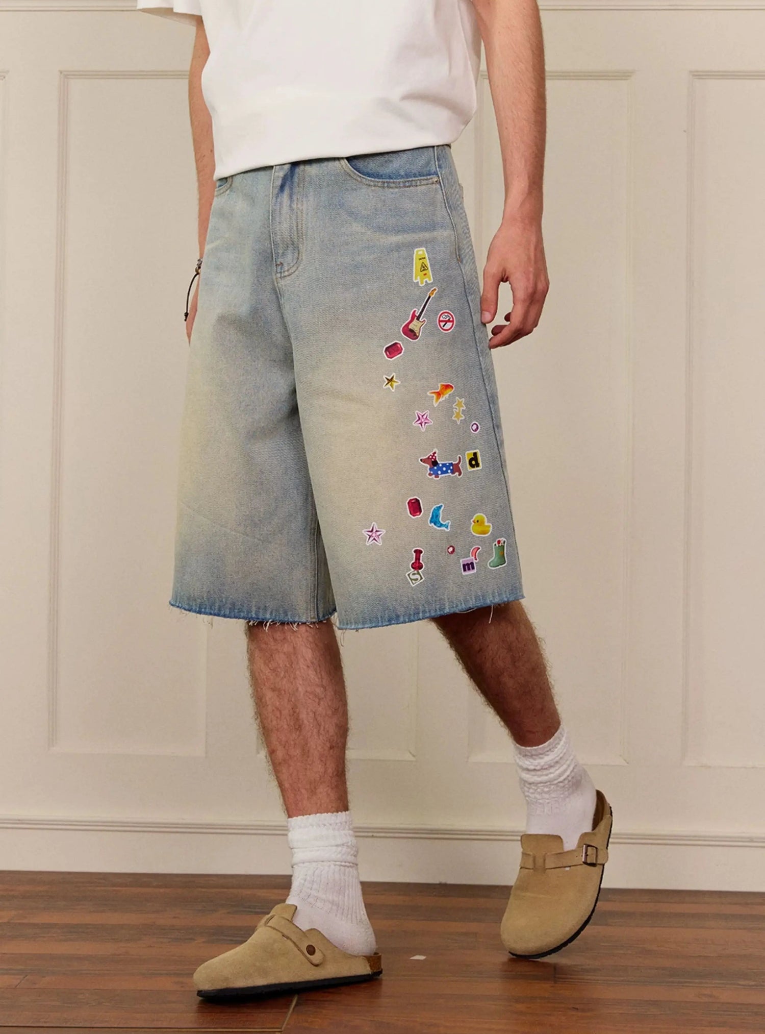 Sticker Design Denim Pants
