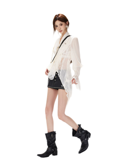 Lace Wrap Swallowtail Blouse