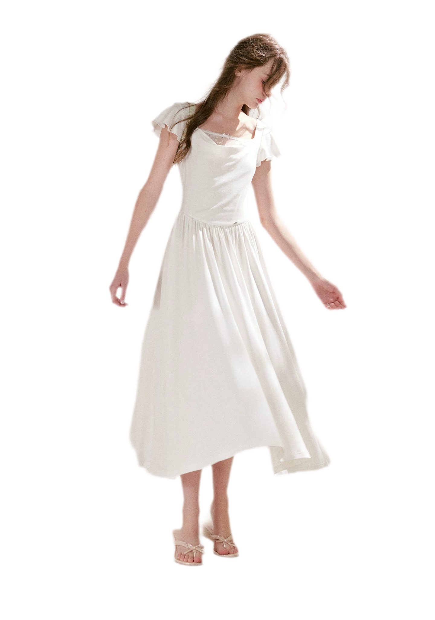 Lace Insert Flutter Sleeve Dress