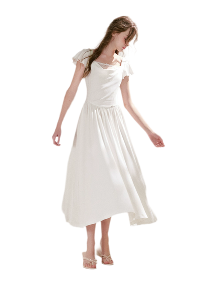 Lace Insert Flutter Sleeve Dress