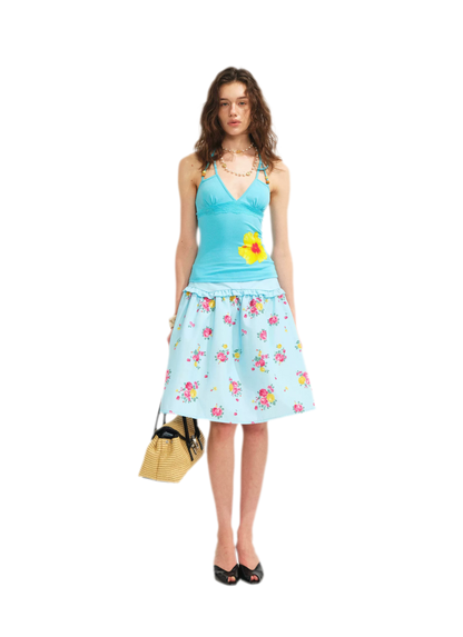 Beaded Floral Halter Tank Top