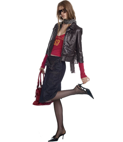 Washed Leather Cropped Cargo Jacket