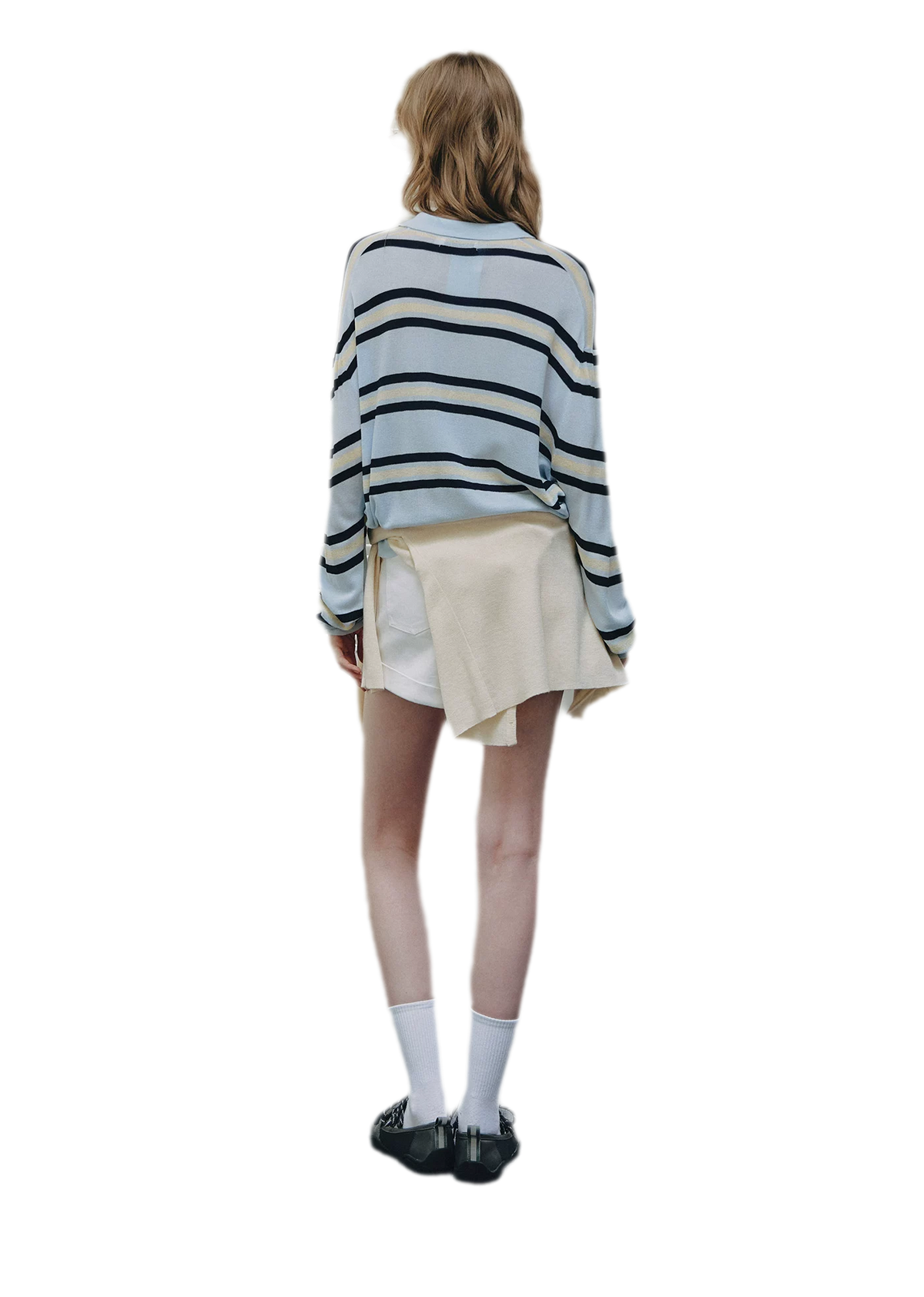 Washed Denim Striped Polo Set