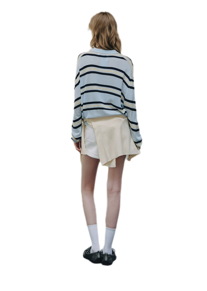 Washed Denim Striped Polo Set
