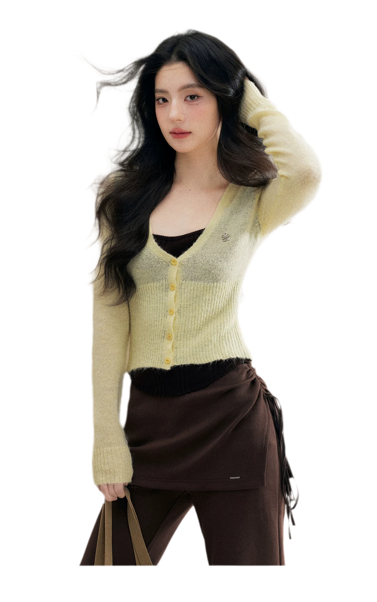 Brushed Contrast V-Neck Sweater