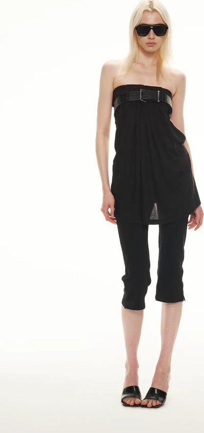 Tencel Lyocell Strapless Waist-Accentuated Top with Belt