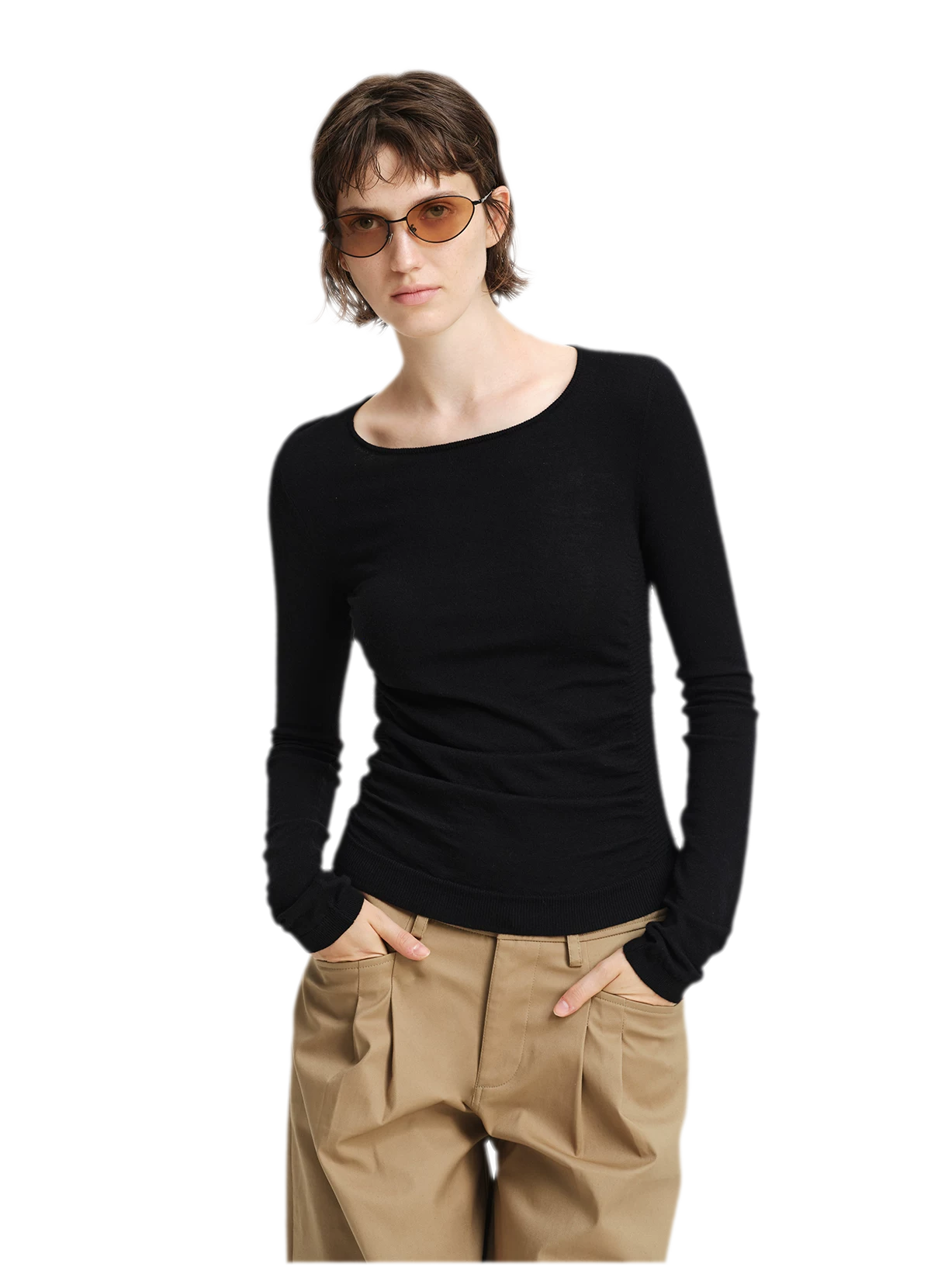 Top in maglia slim arricciato in lana