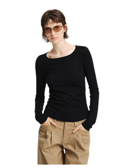 Top in maglia slim arricciato in lana