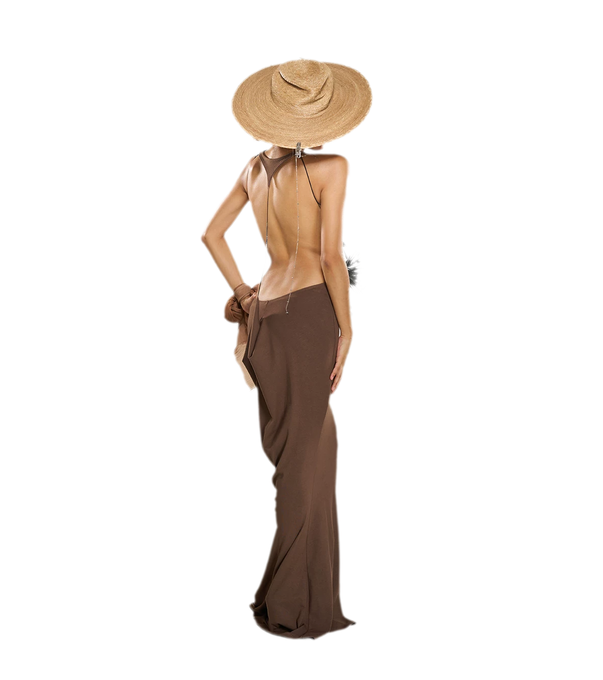 Metal Chain Open-Back Knit Dress
