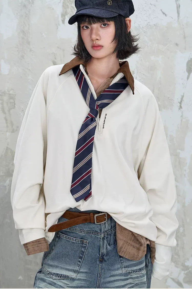 Vintage Oversized Half-Zip T-Shirt