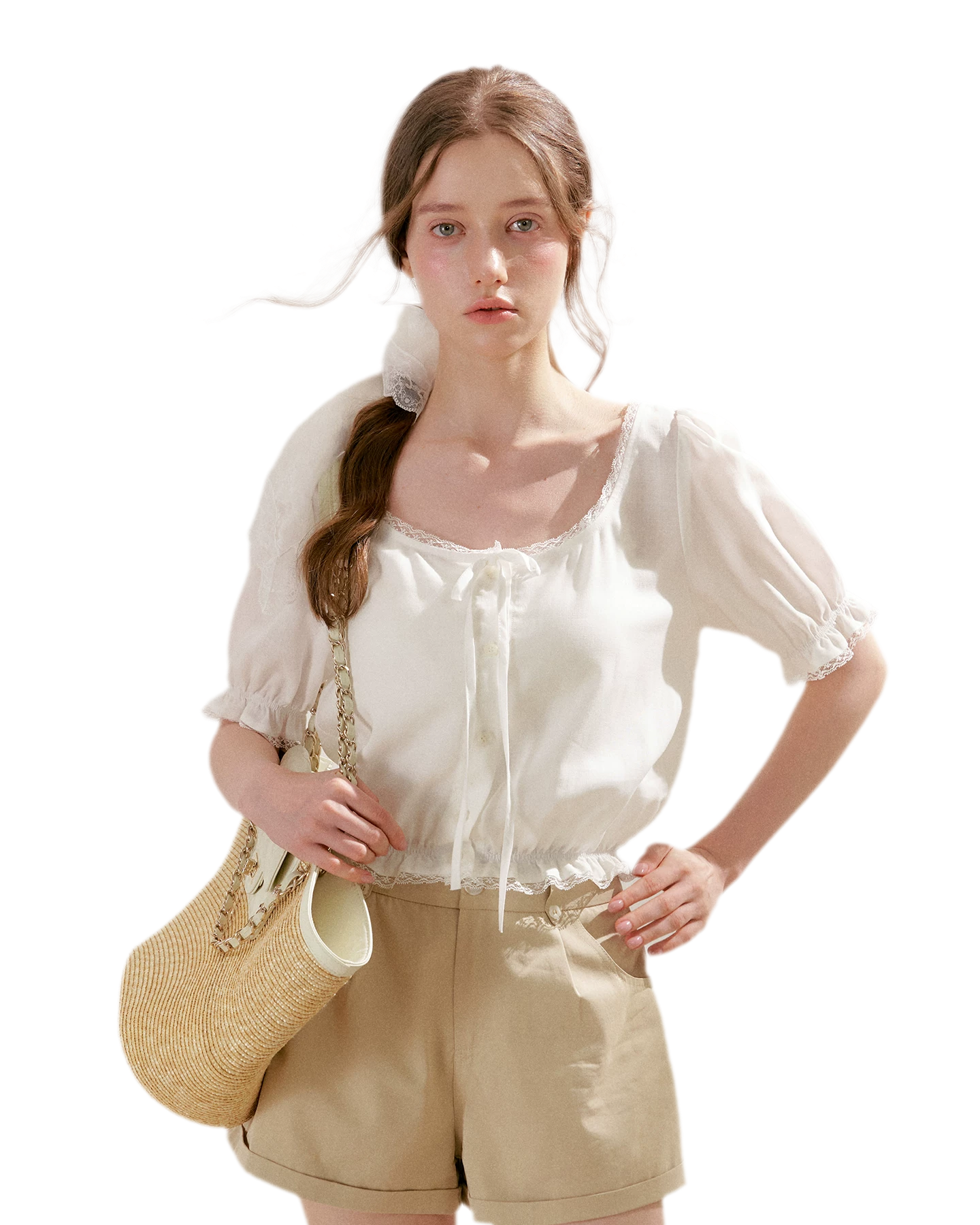 Lace Trim Puff Sleeve T-Shirt