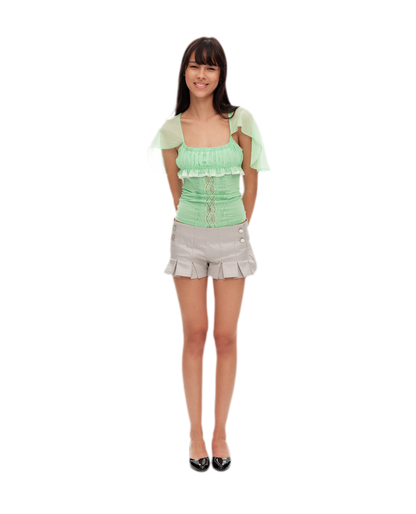 Lace Ruffle Fitted Chiffon Top