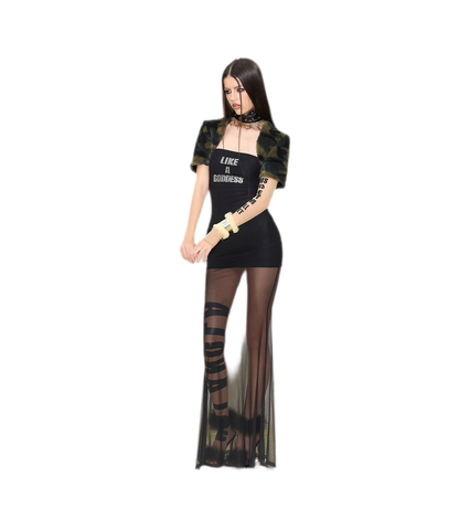 Rhinestone Mesh Fishtail Dress