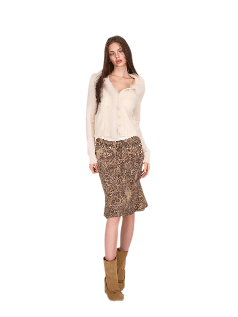 Gilet court en maille avec bordure en fourrure de renard