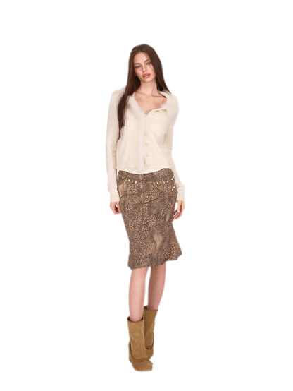 Gilet court en maille avec bordure en fourrure de renard