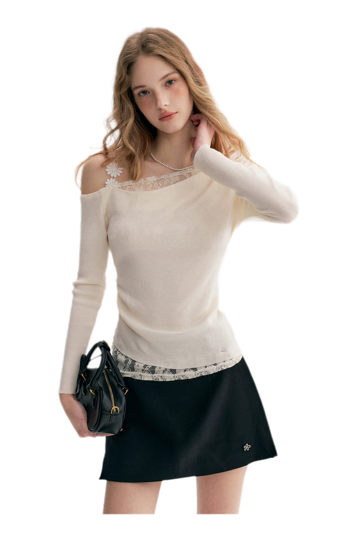 Lace Asymmetric Knit Top