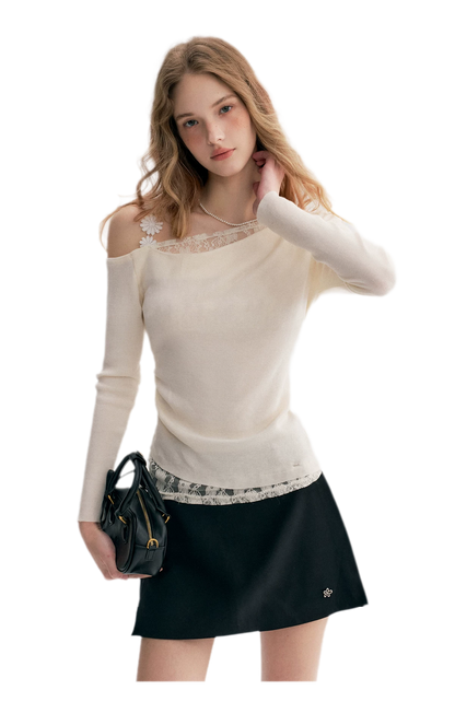 Lace Asymmetric Knit Top