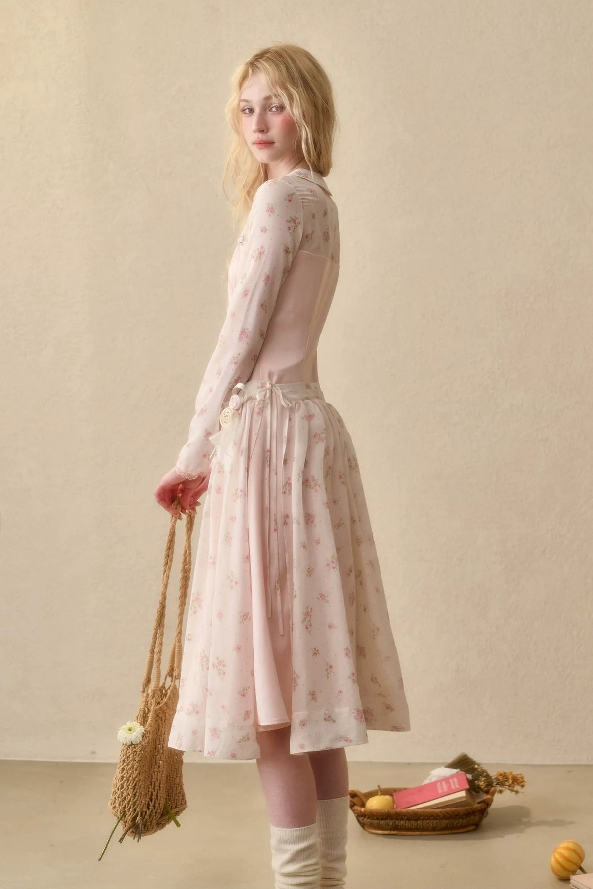 Floral Satin Peter Pan Dress