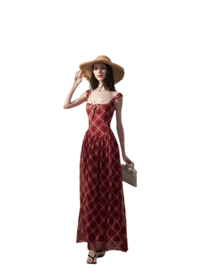 Plaid Tie-Front Maxi Dress