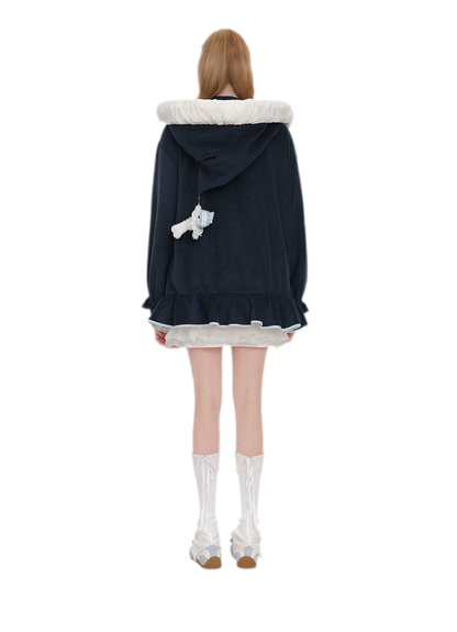 Plush Lace-Trimmed Bear Hoodie