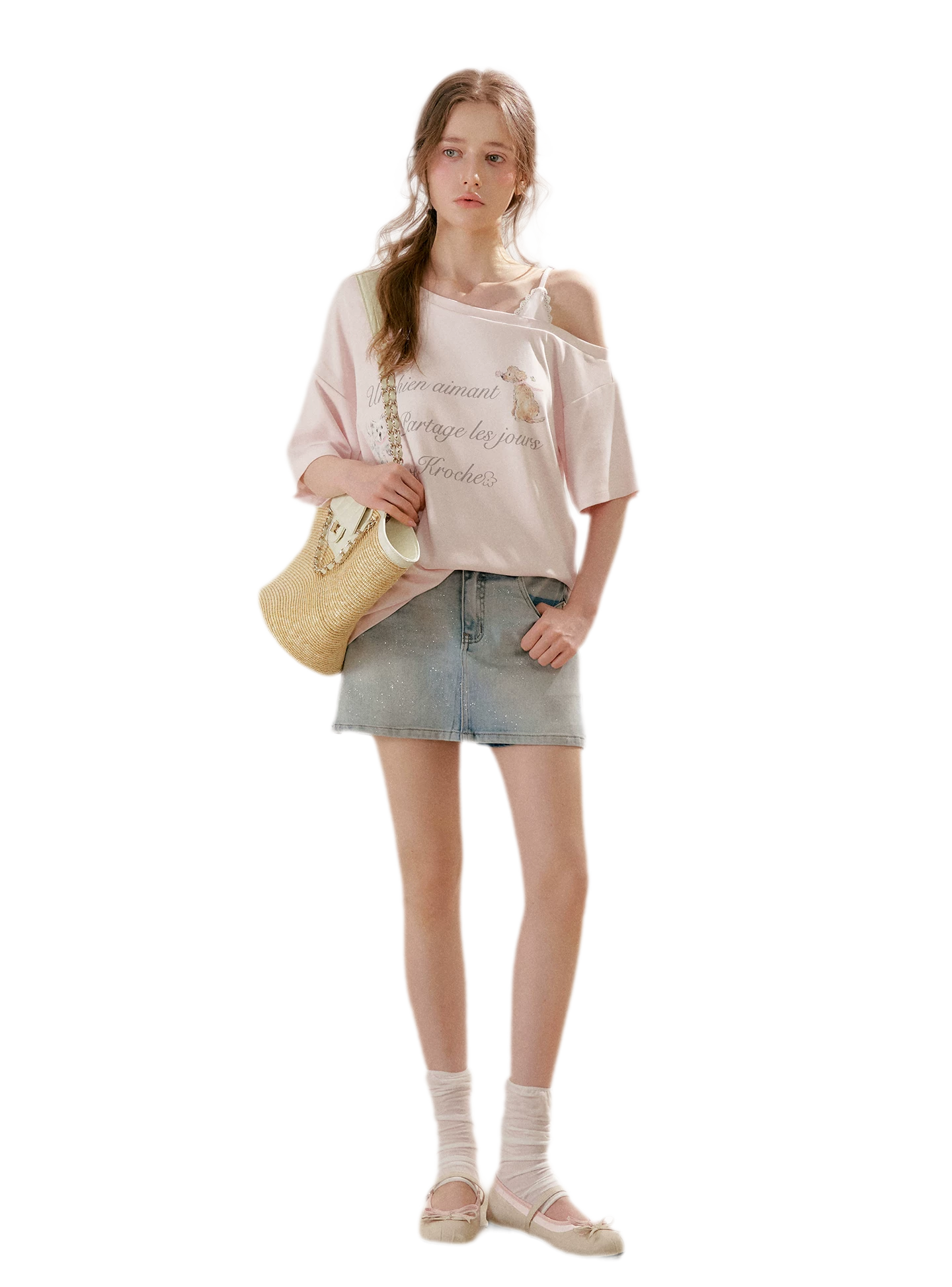 Shiny Denim A-line Skirt