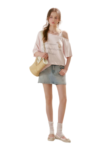 Shiny Denim A-line Skirt