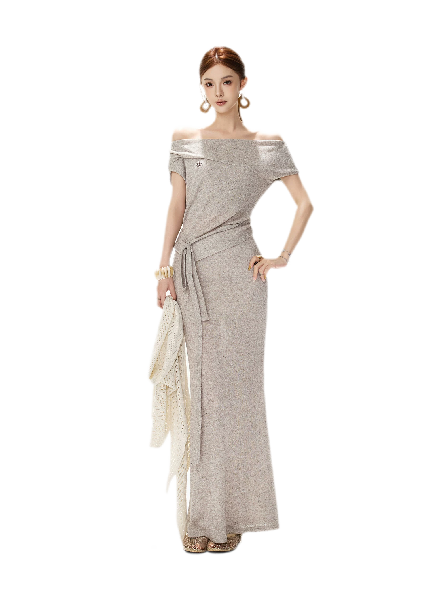 Melange Tie-Waist Skirt Set