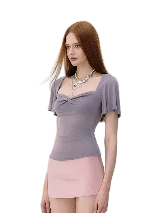 X-line Cross Knot Lyocell Square Neck T-shirt