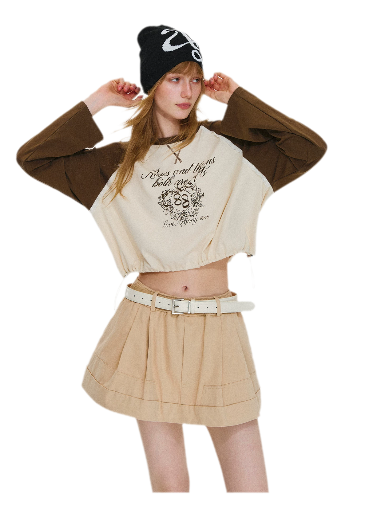 Cotton Raglan Cropped Long-Sleeve Top