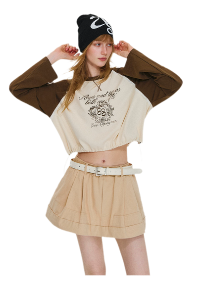 Cotton Raglan Cropped Long-Sleeve Top
